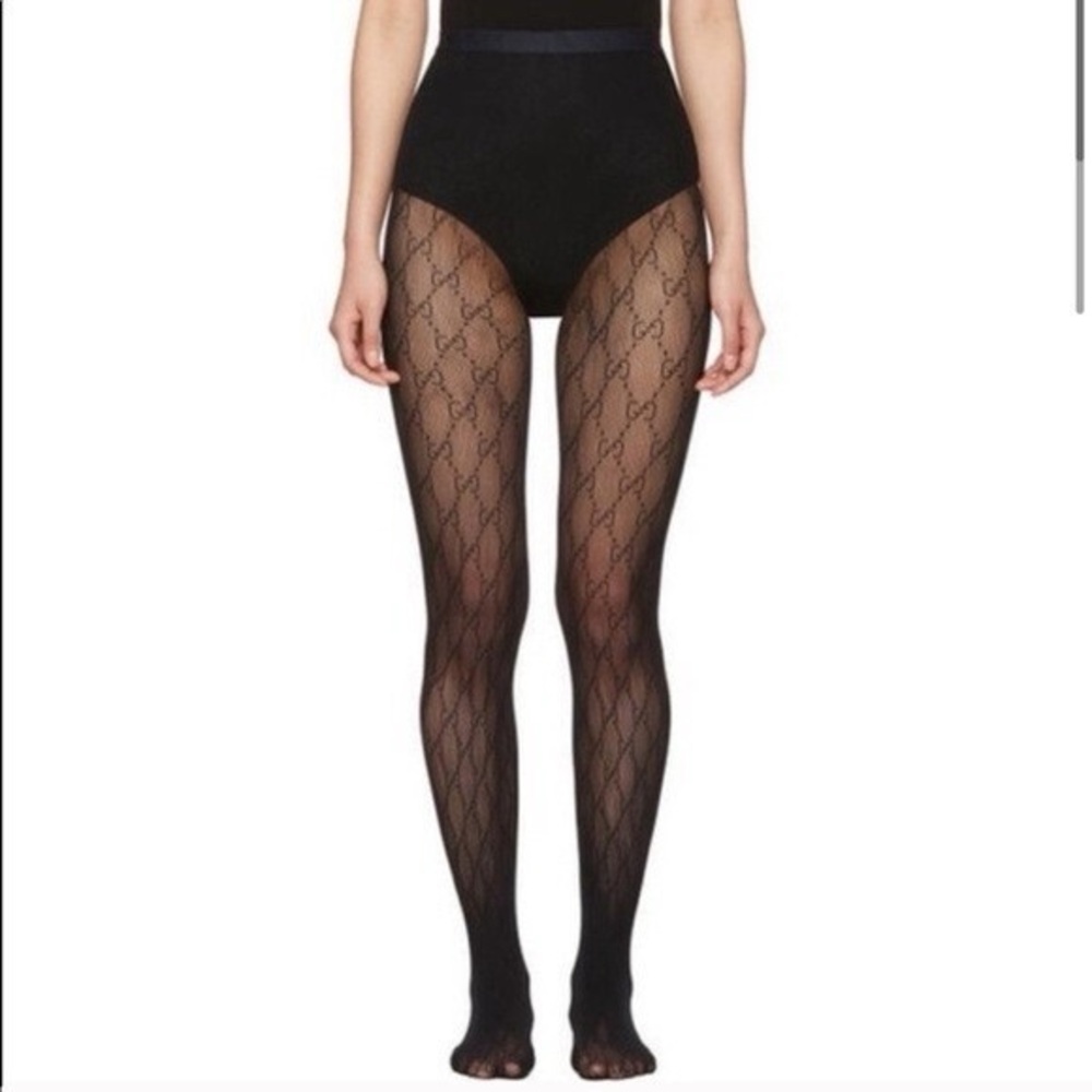 Gucci Sheer Black Logo Tights- Small